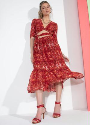 Blusa (Floral Vermelho) com Amarração Blusa (Floral Vermelho) com Amarração