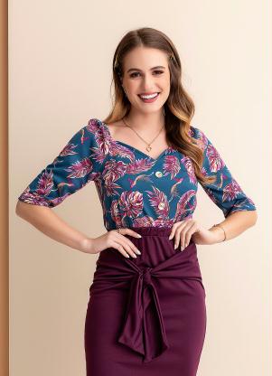 Blusa (Folhas Marinho) Princesa