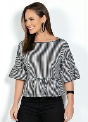 Blusa (Listrada Preta) com Babado Blusa (Listrada Preta) com Babado