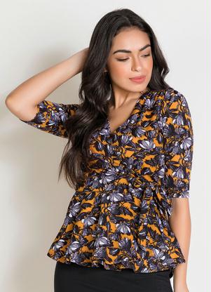 Blusa Manda 3/4 (Floral Amarela) Moda Evang�lica