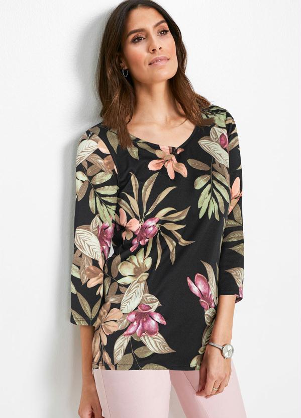 Blusa Manga 3/4 Decote V (Flores Aquarela) Blusa Manga 3/4 Decote V (Flores Aquarela)