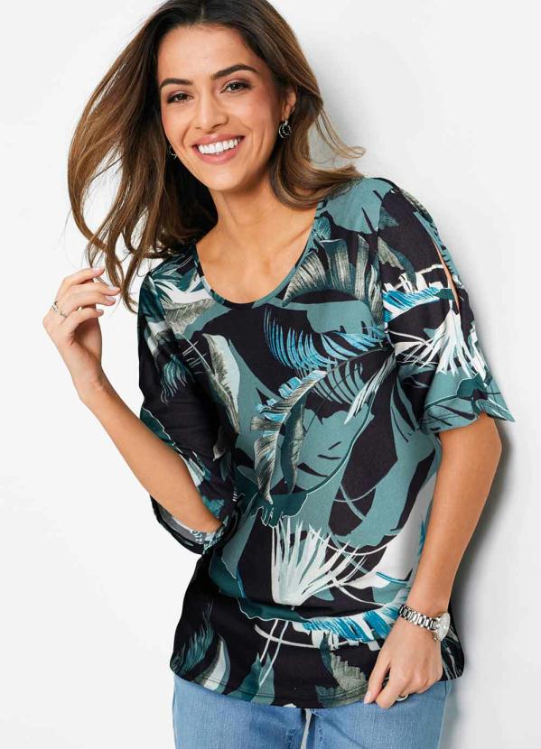 Blusa Manga 3/4 (Folhagem Verde) Blusa Manga 3/4 (Folhagem Verde)