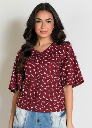 Blusa Manga 3/4 (Pássaros Bordô) Moda Evangélica Blusa Manga 3/4 (Pássaros Bordô) Moda Evangélica
