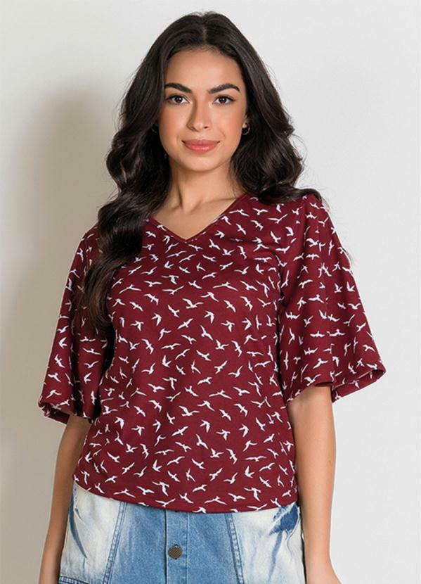 Blusa Manga 3/4 (Pássaros Bordô) Moda Evangélica Blusa Manga 3/4 (Pássaros Bordô) Moda Evangélica