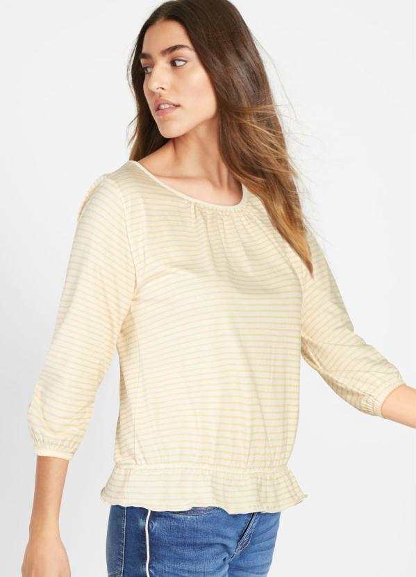 Blusa Mangas 7/8 (Listrada Amarelo)