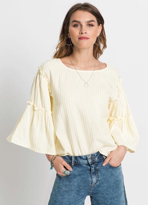 Blusa Mangas Amplas (Listras Amarela)