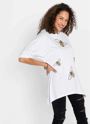 Blusa Mangas Morcego Estampada com Capuz (Branca)