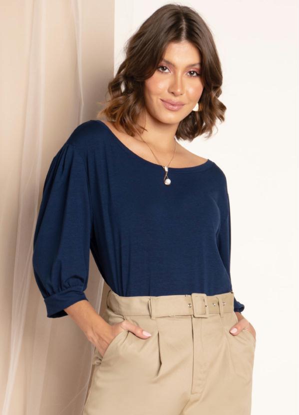 Blusa (Marinho) com Pregas nas Mangas Blusa (Marinho) com Pregas nas Mangas