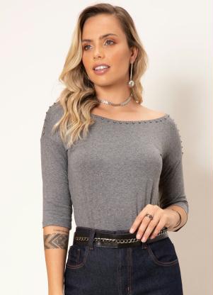 Blusa (Mescla) com Aplica��es de Tachas no Decote