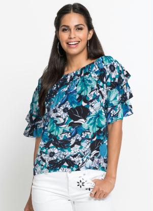 Blusa Ombro a Ombro com Babados (Floral Azul) Blusa Ombro a Ombro com Babados (Floral Azul)