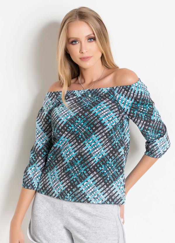 Blusa Ombro a Ombro Mangas 7/8 (Xadrez)