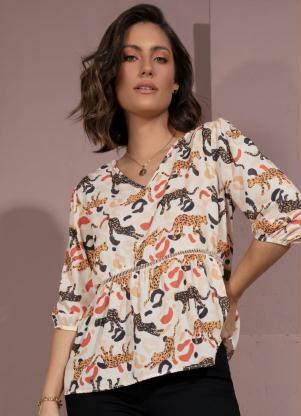 Blusa (On�as) com Entremeio e Mangas Bufantes