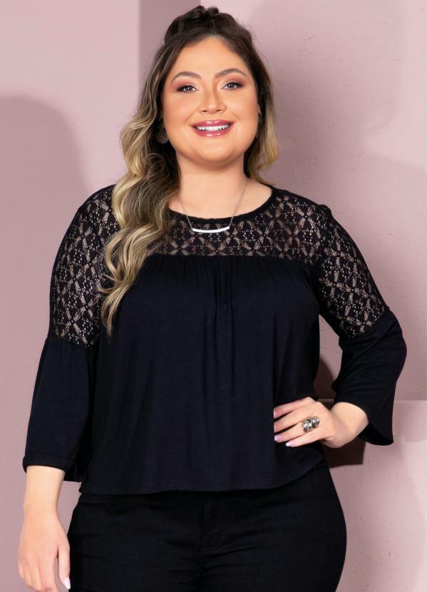 blusa preta de renda