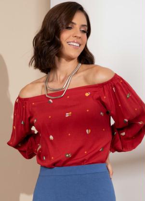 Blusa Soltinha (Abstrata Vermelha) com Mangas 3/4 Blusa Soltinha (Abstrata Vermelha) com Mangas 3/4