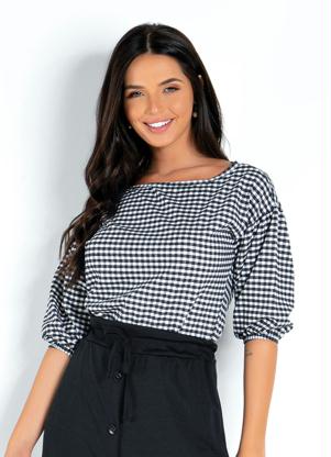 Blusa (Xadrez Preta) com Maga 7/8 Blusa (Xadrez Preta) com Maga 7/8