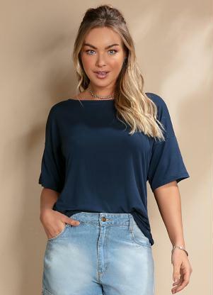 Blussa (Marinho) com Recorte e Franzido Costas