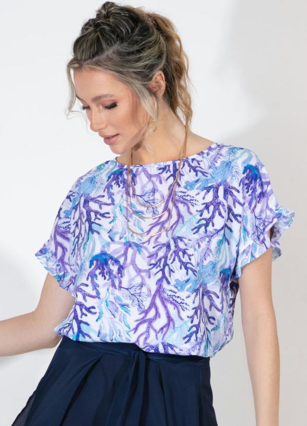 Blusa (Algas) Soltinha com Babados nas Mangas Blusa (Algas) Soltinha com Babados nas Mangas