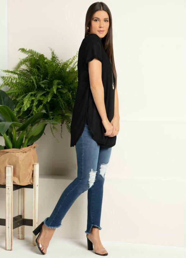 camisa alongada feminina preta