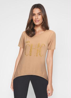 Blusa Assim�trica com Estampa (Bege)