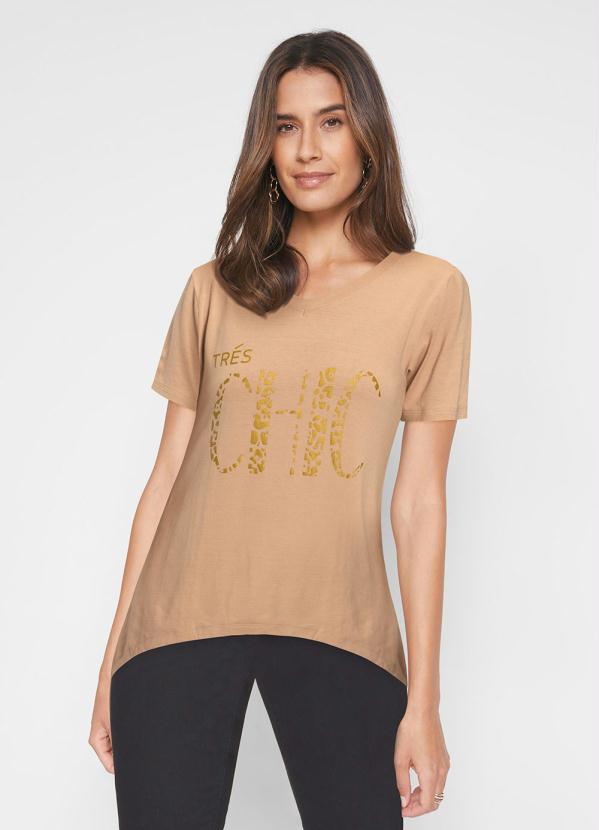 Blusa Assim�trica com Estampa (Bege)