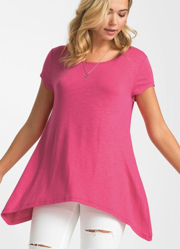 Blusa Assim�trica Mangas Curtas (Rosa)
