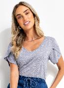 Blusa Cinza Alongada com Manga Tulipa