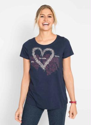 Blusa B�sica Estamapa de Cora��o (Azul Marinho)
