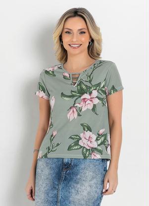 Blusa B�sica (Floral Verde) Moda Evang�lica