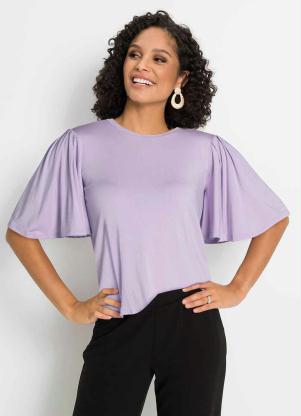 Blusa B�sica Mangas Amplas com Pregas (Lil�s)