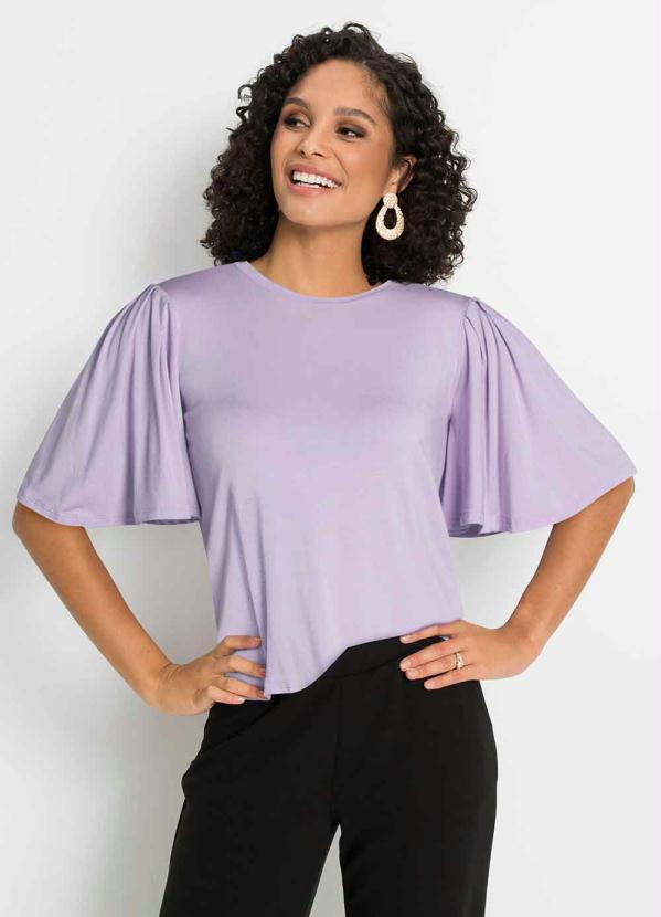Blusa B�sica Mangas Amplas com Pregas (Lil�s)