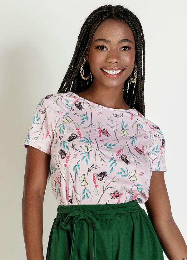 Blusa (Borboleta Rosa) com Manga Raglan