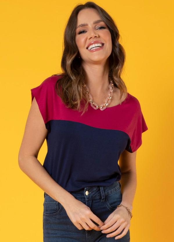 Blusa (Bord� e Marinho) com Recorte Superior
