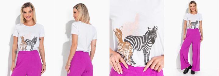 Blusa Branca com Estampa Localizada