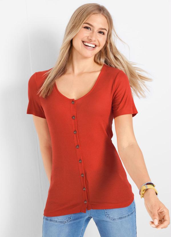 Blusa Canelada com Abotoamento (Laranja)