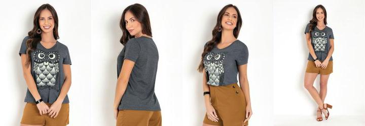 Blusa Chumbo com Estampa com Brilho