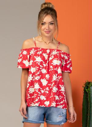 Blusa Ciganinha com Al�a (Floral Vermelha)