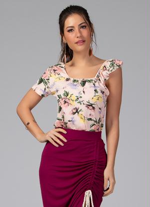 Blusa com Al�a em Babado (Floral Ros�)