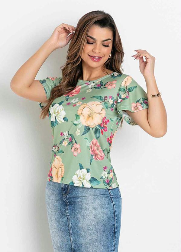 Blusa com Amarra��o (Floral Verde) Moda Evang�lica