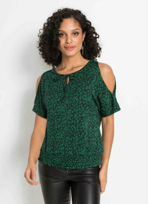 Blusa com Amarra��o no Decote (Floral Verde)