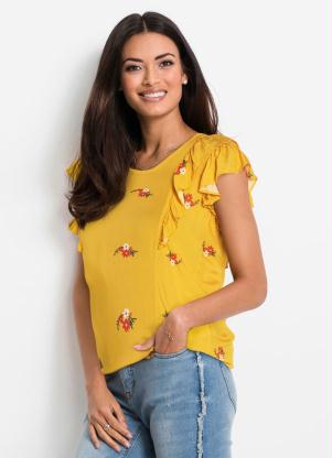 Blusa com Babados nas Mangas (Floral Amarela)