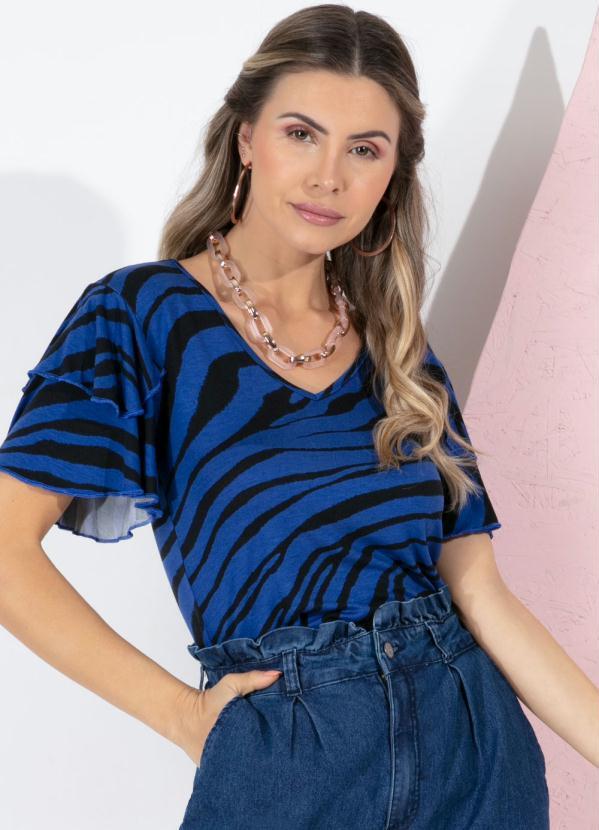 Blusa com Babados nas Mangas (Tigre Azul) Blusa com Babados nas Mangas (Tigre Azul)