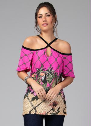 Blusa com Decote em X (Tropical Pink)