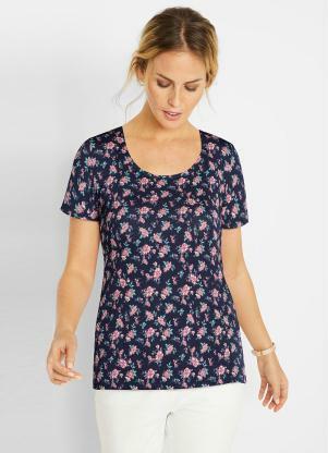 Blusa com Decote Redondo (Floral Marinho) Blusa com Decote Redondo (Floral Marinho)