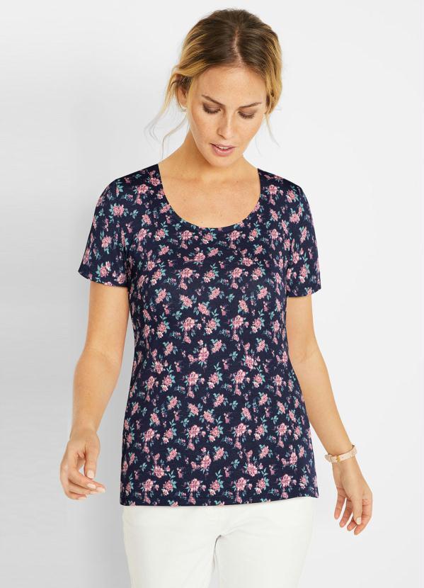 Blusa com Decote Redondo (Floral Marinho) Blusa com Decote Redondo (Floral Marinho)