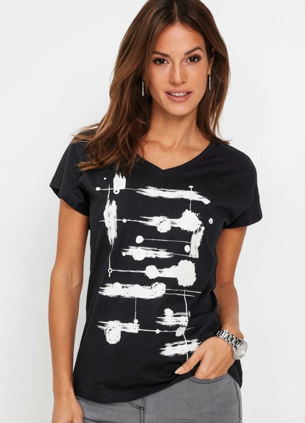 Blusa com Estampa Frontal Abstrata (Preta)