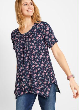 Blusa com Fendas Laterais (Floral Marinho)