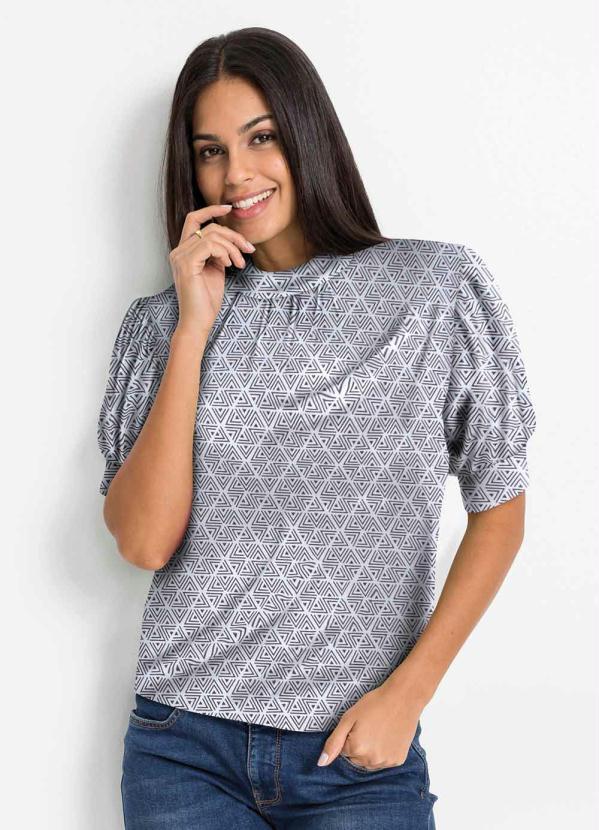 Blusa com Gola Alta Estampada (Geom�trico Preto)