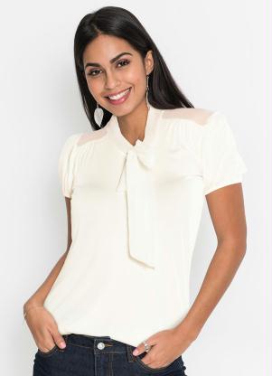 Blusa com Gola Alta La�o (Off White)