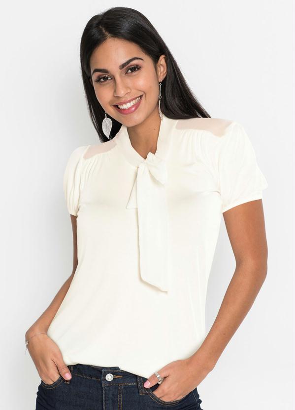 Blusa com Gola Alta La�o (Off White)