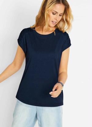 Blusa com Manga Drapeada (Azul Marinho)